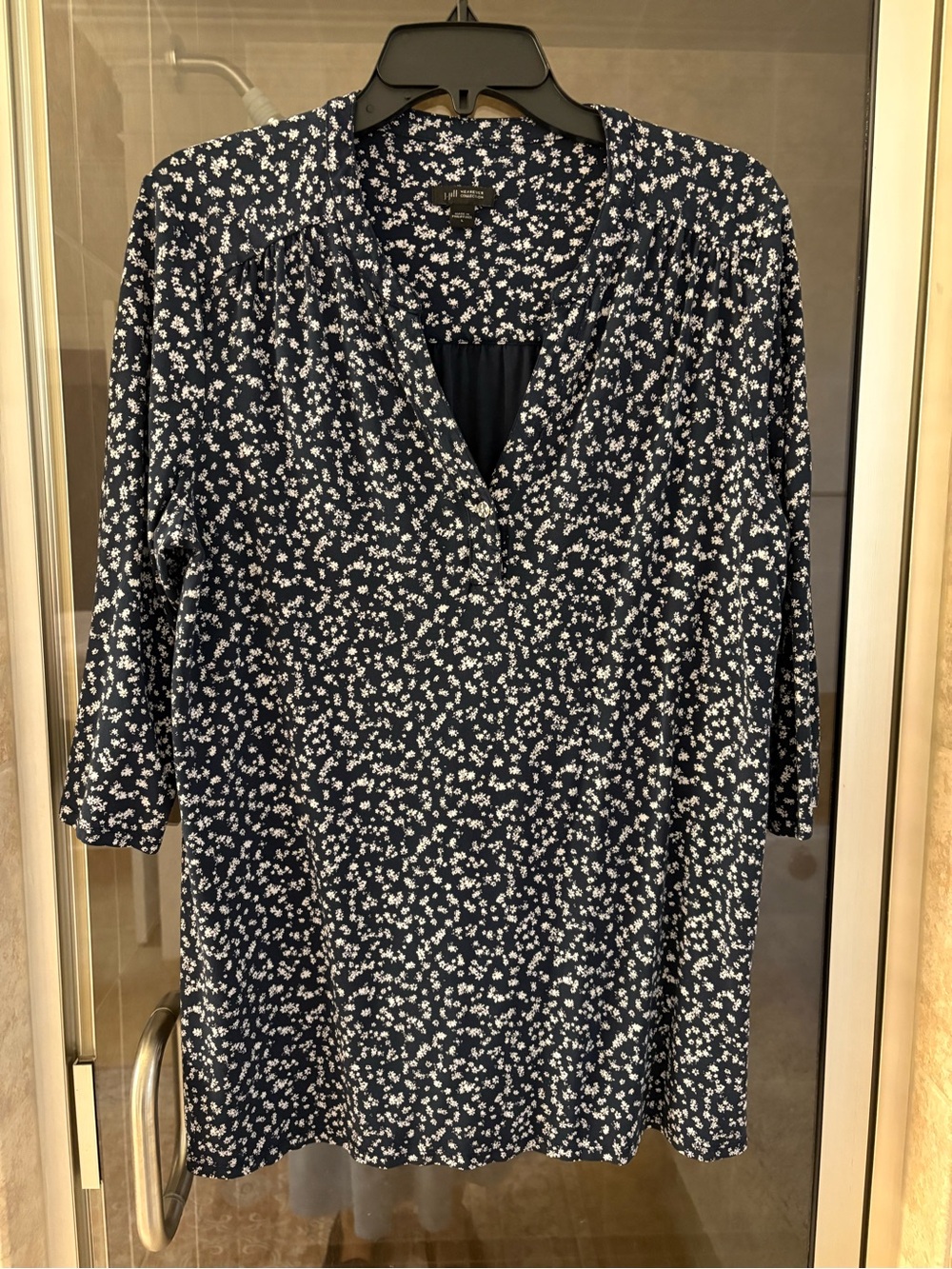 J. Jill Navy and White Floral Split V-Neck Tunic